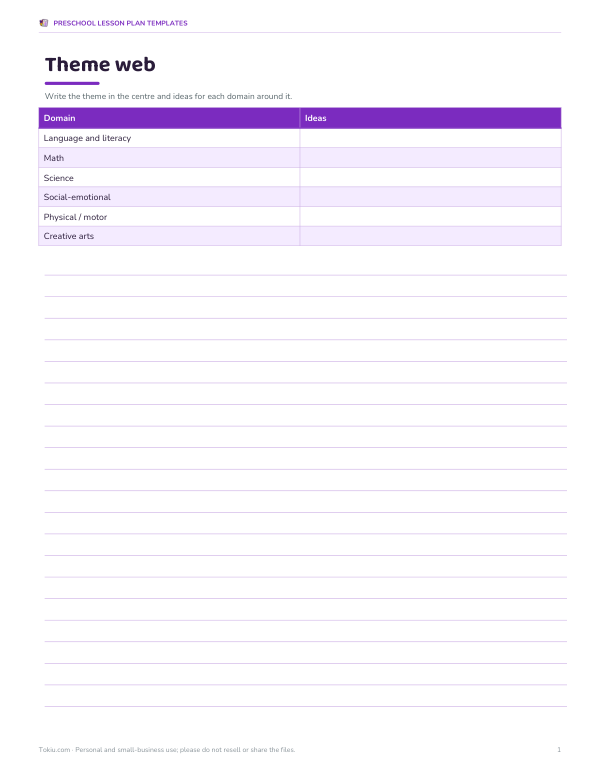 Preview of Printable Preschool Theme Web